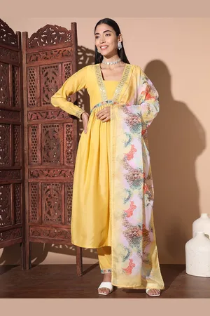 GUFRINA Floral Empire Sequinned Pure Silk Kurta With Trouser & Dupatta