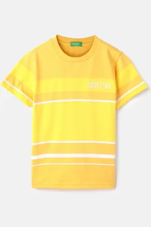 Benetton Boys Striped Round Neck Pure Cotton T-shirt