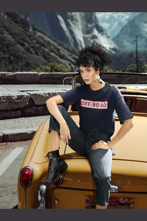 Roadster Women Navy Blue Printed Round Neck T-shirt