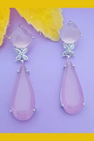 EVY Silver-Plated Cubic Zirconia Studded Contemporary Drop Earrings