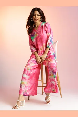Liva Abstract Printed V-Neck Top With Trouser Co-Ords