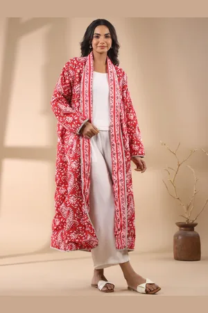 Jaipur Women Printed Pure Cotton Reversible Quilted Robe With Belt