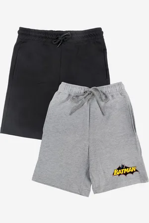 YK Boys Grey Solid Regular Fit Regular Shorts with Batman Print Detail