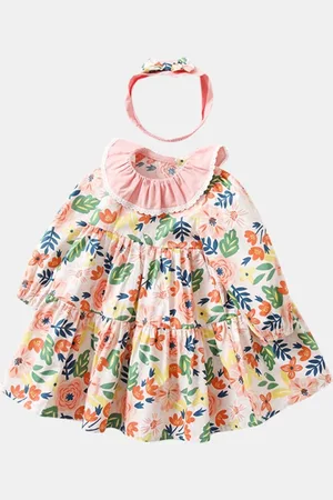 Stylecast Girls White Floral Printed Round Neck Cotton A-Line Dress