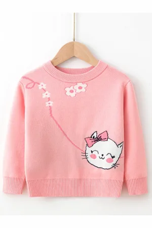 Stylecast Boys Pink & White Graphic Printed Round Neck Pullover Sweater