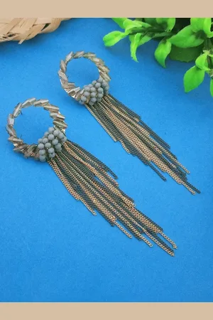 DIVASTRI Gold-Plated Artificial Beaded Contemporary Shaped Chain Drop Earrings
