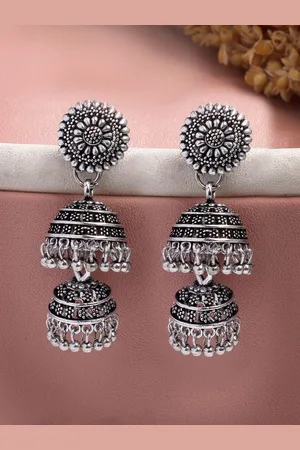 Anouk Women Silver Plated Oxidised German Silver Jhumka Earrings