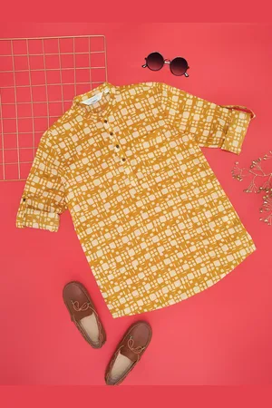 Pantaloons Boys Geometric Printed Mandarin Collar Pure Cotton Kurta