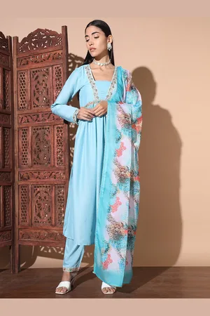 GUFRINA Floral Embroidered Sequinned Pure Silk Kurta With Trouser & Dupatta