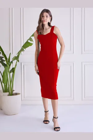 Chemistry Solid Sweetheart Neck Midi Bodycon Dress