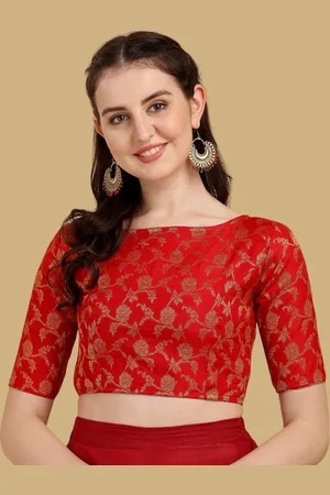 OOMPH Women Woven Design Boat Neck Jacquard Saree Blouse