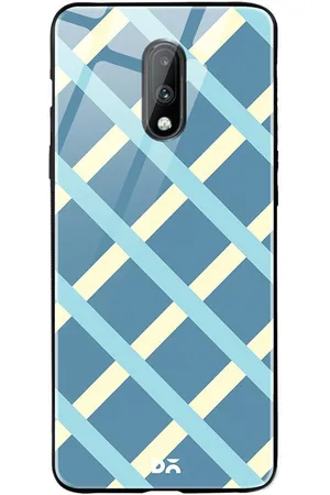 DailyObjects Blue & White Blueberrry Diagonal Checks OnePlus 7 Glass Case