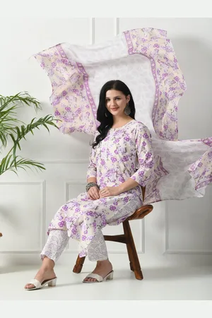 DIVASTRI Women Floral Printed Regular Pure Cotton Kurta with Trousers & With Dupatta