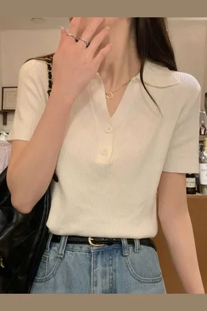 HERE&NOW Women Shirt Collar Short Sleeves Solid Top