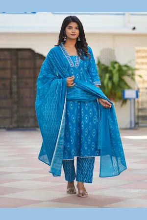 Moda Rapido Women Angrakha Pure Cotton Kurta with Trousers & With Dupatta