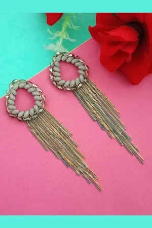 DIVASTRI Gold-Plated Artificial Beads Contemporary Drop Earrings