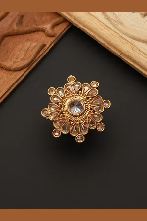 Priyaasi Gold-Plated Stone-Studded Adjustable Finger Ring