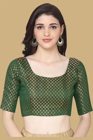 OOMPH Women Woven Design Boat Neck Jacquard Saree Blouse