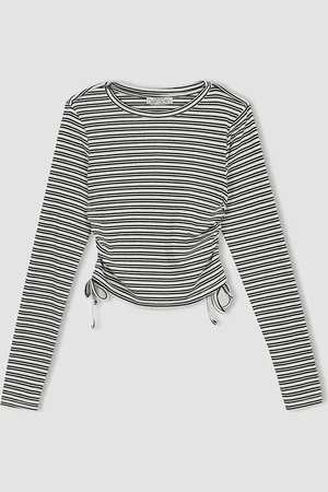 DeFacto Striped Long Sleeves Tie-Up Waist T-shirt