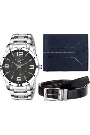 MARKQUES Men Set Of 3 Silver-Toned & Blue Solid Accessory Gift Set