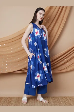 Lifestyle Floral Printed V-Neck A-Line Kurta