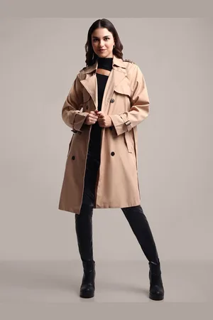 iki chic Women Double Breasted Trench Coat With Belt