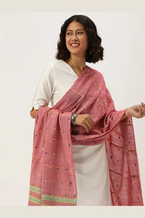 ArtEastri Embroidered Cotton Dupatta with Kantha Work