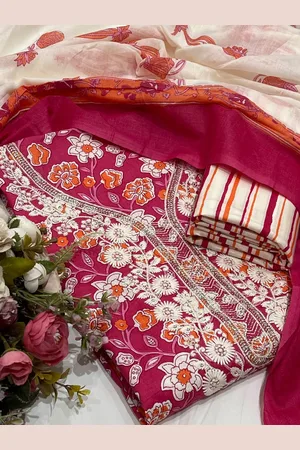 SALWAR STUDIO Floral Embroidered Sequinned Cotton Unstitched Dress Material