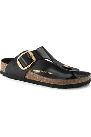 Birkenstock Gizeh Buckle High Shine Black Regular Width Thong Sandals