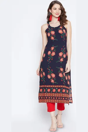 Berrylush Floral Printed Halter Neck Straight Kurta