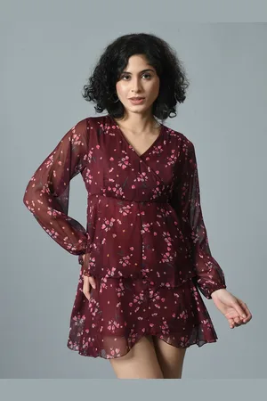 Mast & Harbour Floral Print Bishop Sleeve Georgette Mini Dress