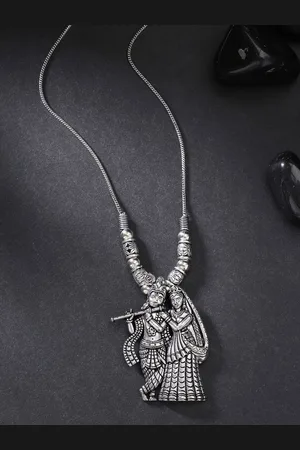 Anouk Women Silver-Toned Radha Krishna Pendant & Chain