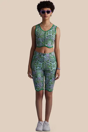 Muvazo Women Slim Fit Abstract Printed Rapid Dry Cotton Shorts