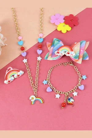 asthetika Girls Unicorn & Rainbow Shaped Jewellery Set