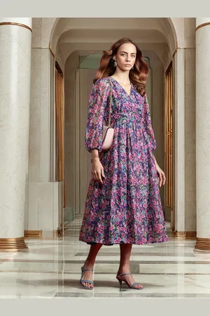 all about you Floral Print Puff Sleeve A-Line Midi Dress