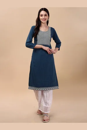GUFRINA Women Striped Sequined Straight Kurta with Palazzos