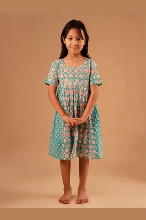 Sangria Girls Printed Pure Cotton Fit and Flare Dress