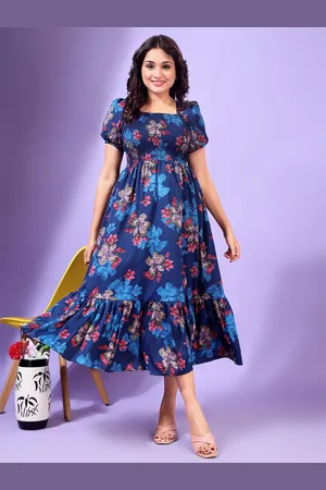 DEKLOOK Women Floral Printed Cotton Fit & Flare Dress