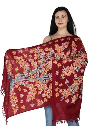 Exotic India Hand-Embroidered Tree of Life Pure Wool Aari Kashmiri Stole
