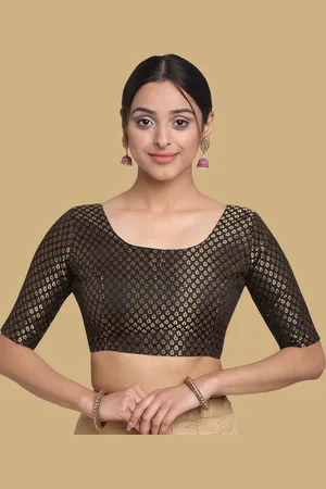 OOMPH Women Woven Design Boat Neck Jacquard Saree Blouse