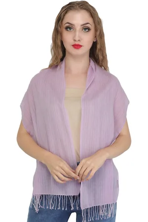 Exotic India Lavender Frost Pure Wool Woven Stripes Pure Wool Scarf