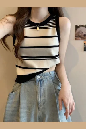 HERE&NOW Women Round Neck Striped Top