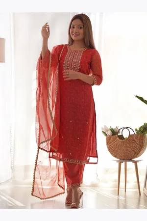 Indo Era Bandhani Printed Sequined Straight Kurta With Trousers & Dupatta
