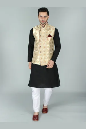 Exotic India Merlot Asymmetric Gold Brocade Ethnic Modi Jacket Waist Coat