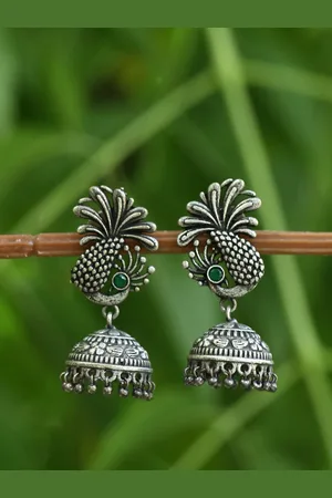 Anouk Silver-Plated Oxidised Jhumkas