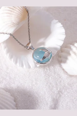 GIVA 92.5 Sterling Silver Rhodium-Plated & Blue Stone-Studded Pendant With Link Chain