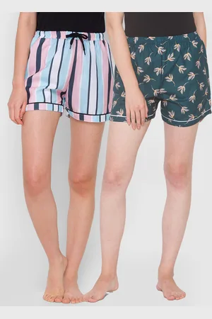 FashionRack Women Green & White 2 Printed Lounge Shorts