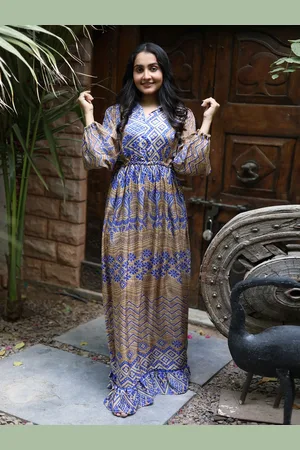 Exotic India Purple Assorted Vintage Pure Silk Victorian Date Dress