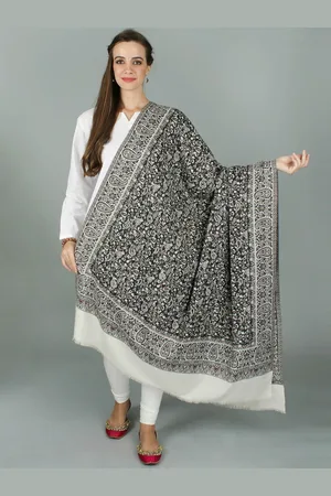 Exotic India Tofu Jamawar Shawl with All Over Floral Pattern and Paisley Motif Border