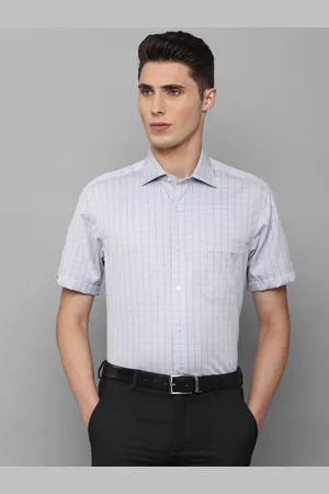 Louis Philippe Permapress Men Grey Grid Tattersall Checked Pure Cotton Wrinkle Free Formal Shirt